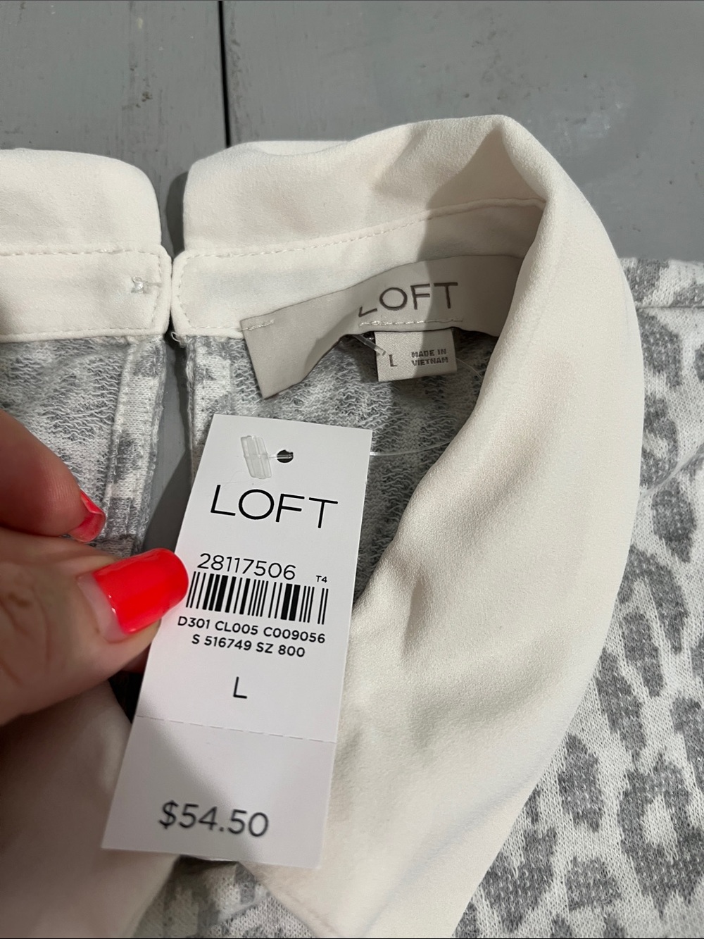 LOFT Sleeveless White Collar Leopard-Print Blouse with Ruffle Hem - White/Grey - Picture 2 of 14